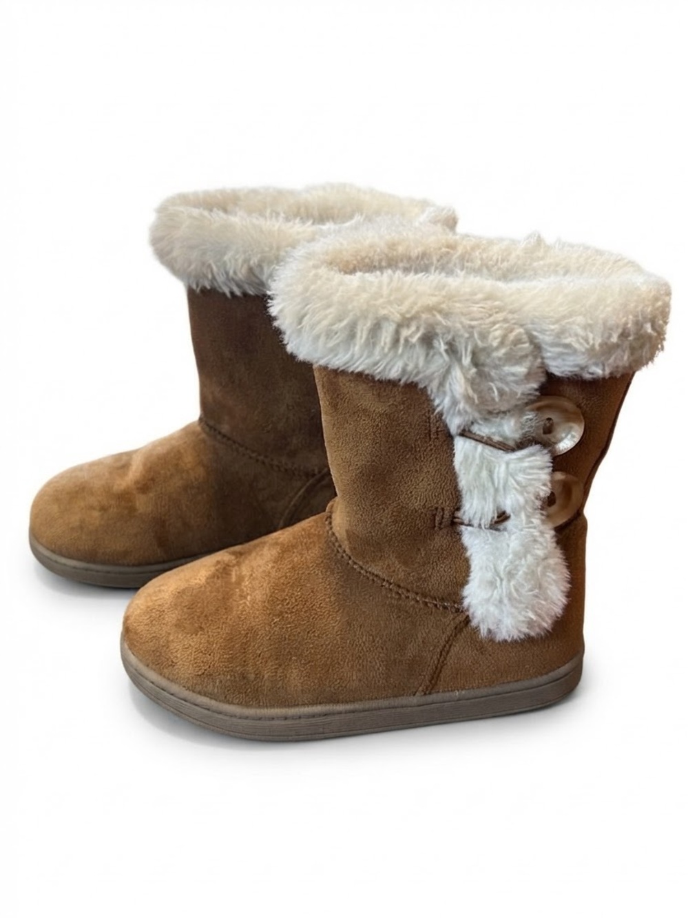 Jumping Beans Kids Faux-Suede Winter Boots with Faux-Fur Trim - Tan